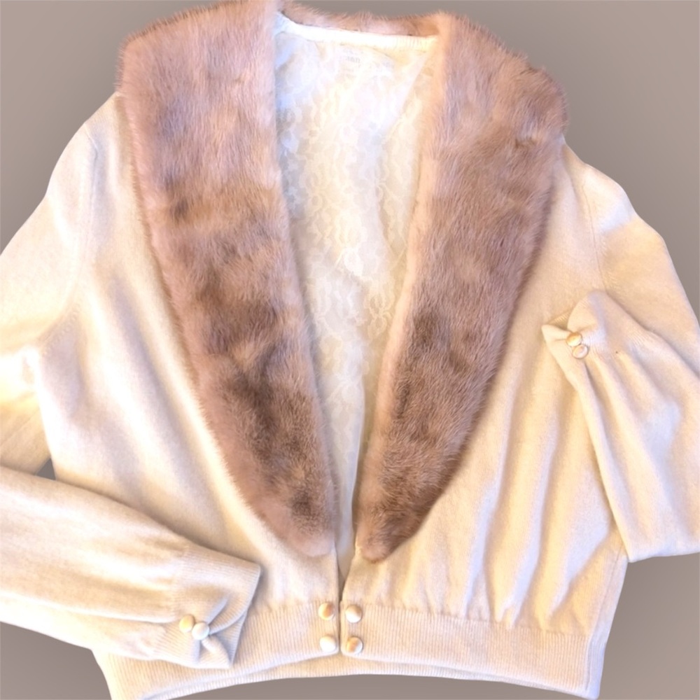 Vintage Bernhard Altmann of Vienna Blonde Mink and 100% Cashmere Cardigan Sz S